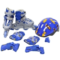 Ролики раздвижные "PW-116", шлем, комплект роликовой защиты, цвет: синий, серый Размер: 26-29 артикул 514a.
